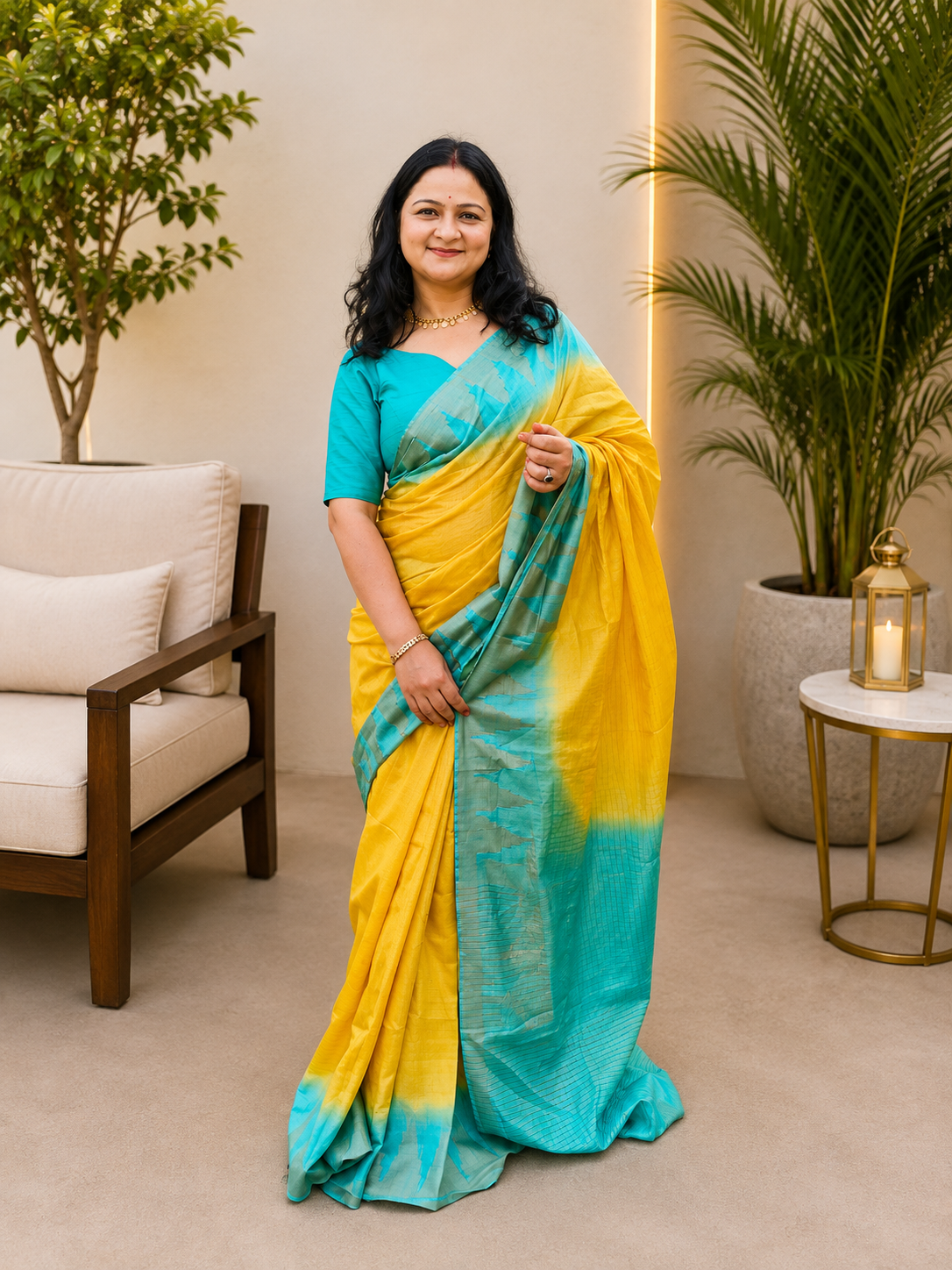 Semi Silk Temple Border Saree