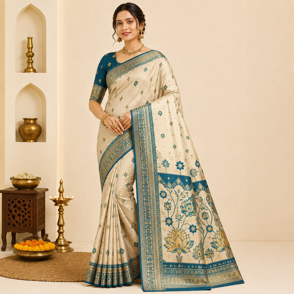 Royal Purple Soft Silk Floral Woven Saree