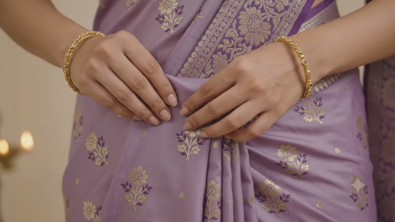 Royal Purple Soft Silk Floral Woven Saree